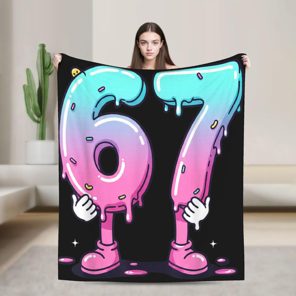 Six Seven 67 Steal A Brainrot Meme Flannel Blanket Warm Throw Blanket for Bedroom Decorative Novelty Bedspread Sofa Bed Cover