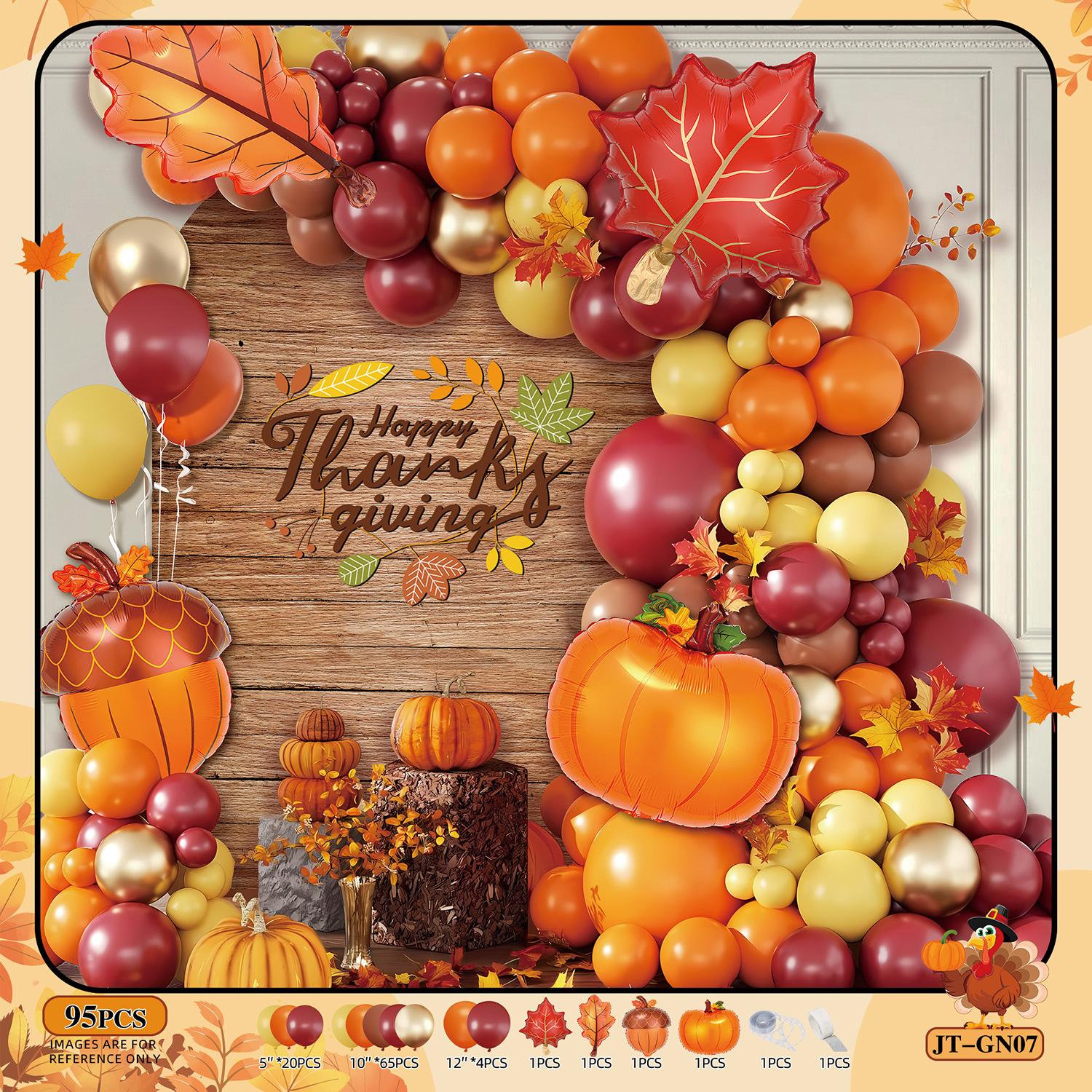Thanksgiving Orange Balloon Chain Fall Themed Party Decoration Birthday Wedding Scene Decoration Balloon Arch jt-gn07-thanksgivingset[dotglueandballoonchain]