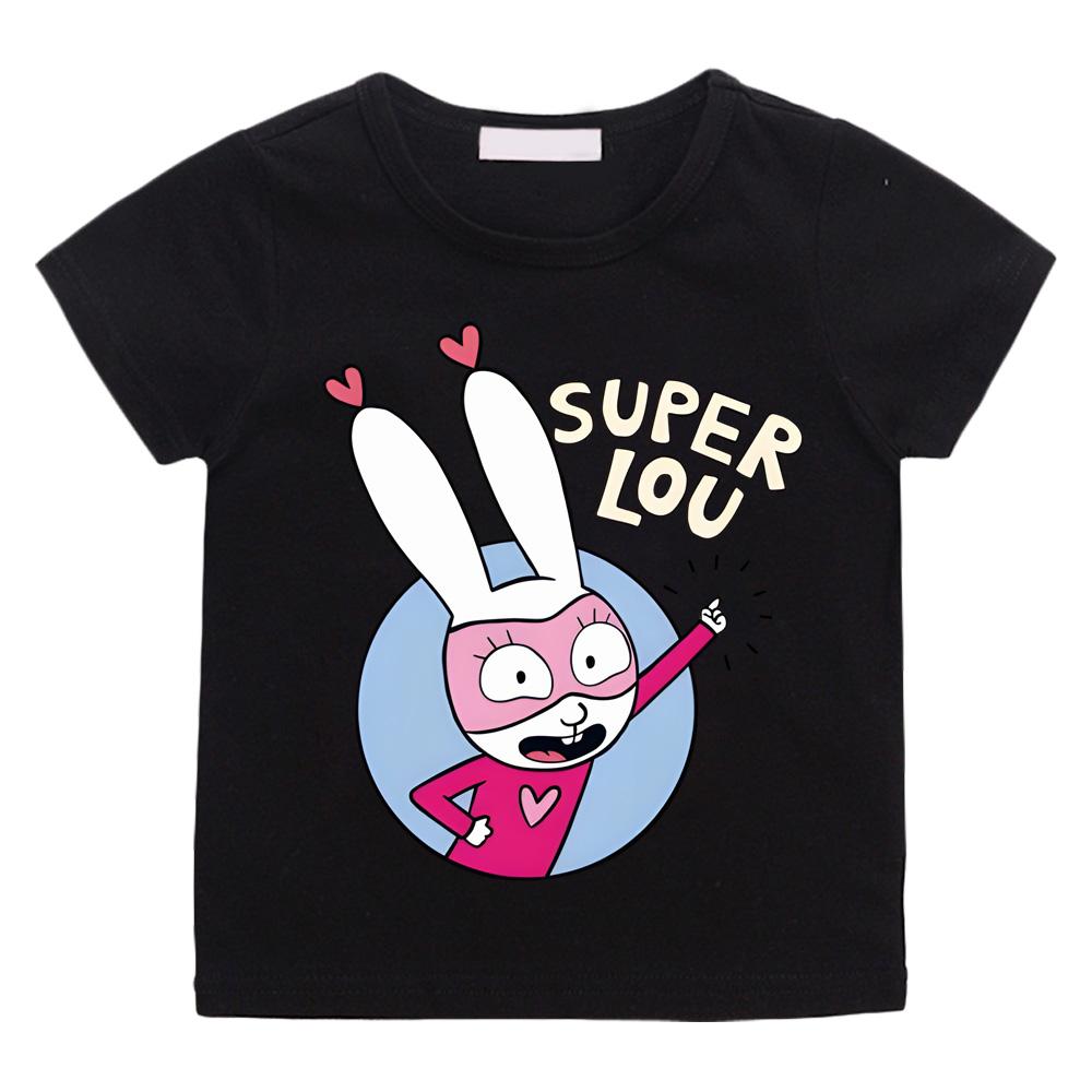 

2026new Super Lou Kids T-shirt style Simon Super Rabbit High Quality 100% Cotton Tee-shirt Round Neck Boys/girls Kawaii T Shirt 130 чорний