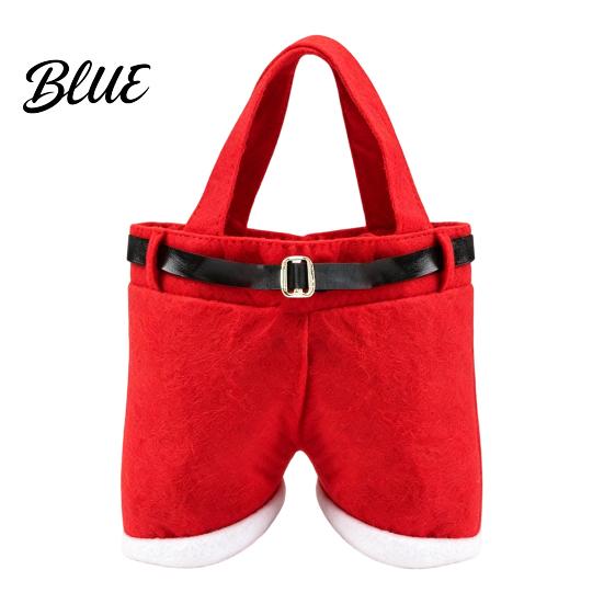 Festive Party Souvenir Bags Christmas Santa Pants Gift Bag, Red Plush Candy Tote with Handles Tree Hanging Decor for Wine Bottle, Holiday Favor