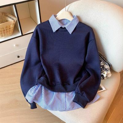 Women's Striped Stitching Fake Two-piece Sweatshirt Women's Pullover Long-sleeved Fashion Top