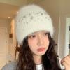 Knitted Hat Women's Winter Thickened Warm Ear Protection Hat Rhinestone Wool Hat Winter Hats for Women, Beanies for Women, Hats for Women Winter