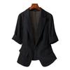 Korean Women's Black Solid Casual Turn-Down Collar Single Button Short Sleeve Fashion Suit Blazer Short Jackets Coat