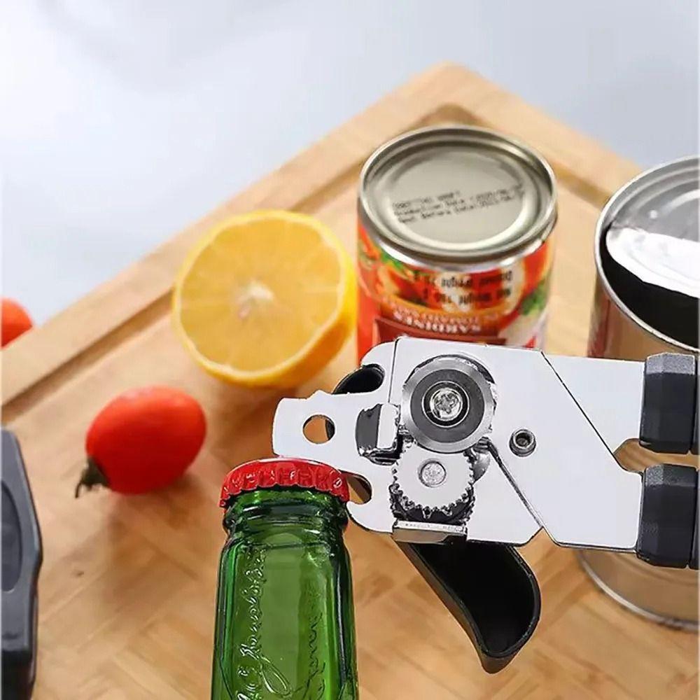 1Pcs Stainless Steel Manual Can Opener Professional Multifunctional Jar Opener with Beer Grip Opener Side Cut Tin Bottle Opener
