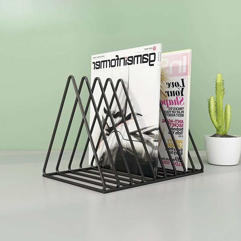 Book Storage Rack Black Newspapers Magazines Stand Student Stationeres Organizer Desktop Iron Book Shelf Vinyl Records Holder