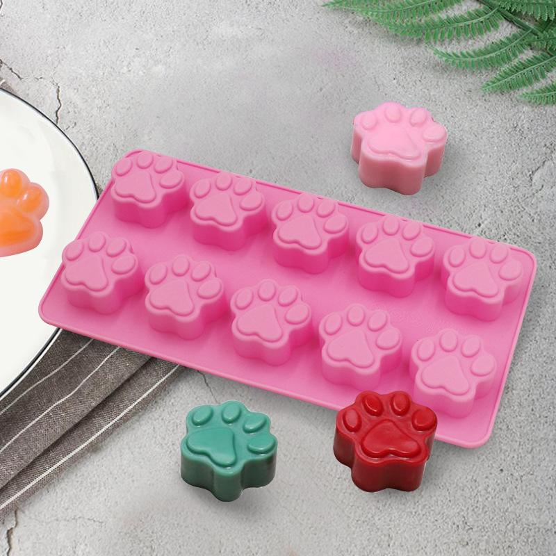 10 Cells Dog Cat Paw Silicone Cake Molds For Biscuit Jelly Baking Pan Ice Tray