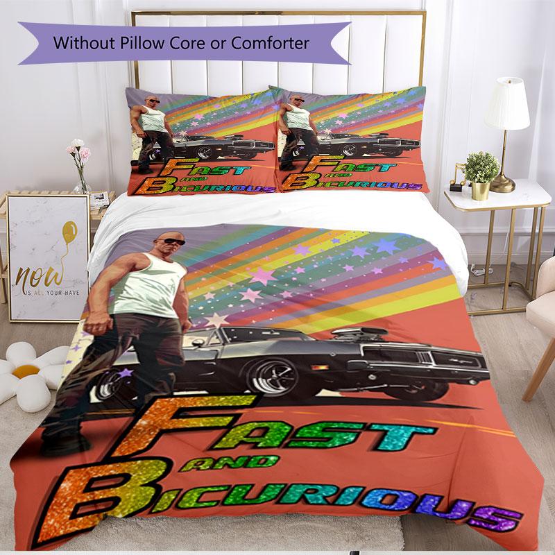 3pcs Duvet Cover Set (1*Duvet Cover + 2*Pillowcase, Without Core), Fast & Furious Print Soft All‑Season Bedding Set, Home Bedroom Decor Gift