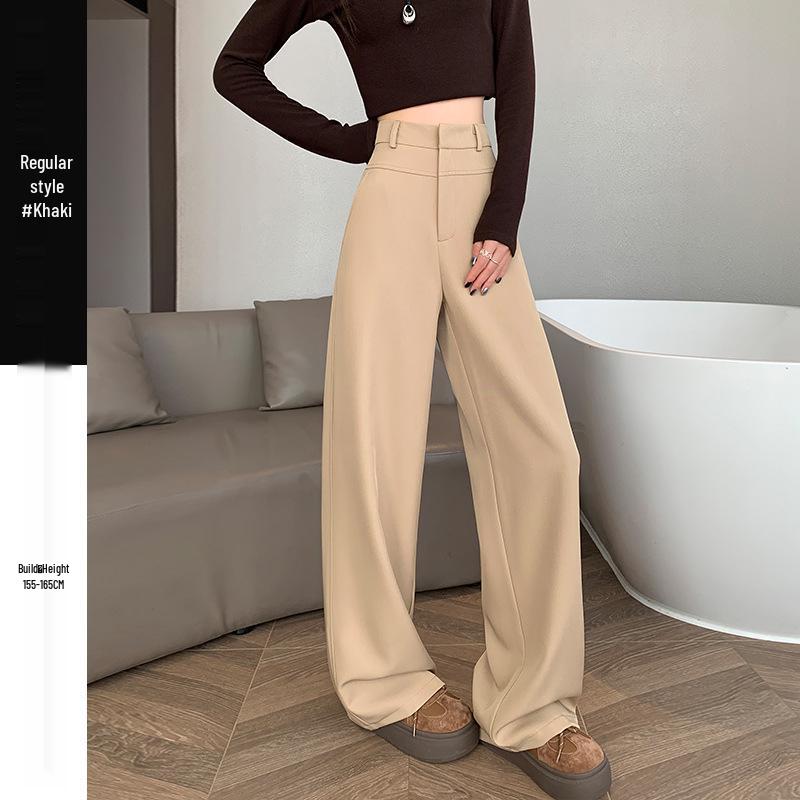 Women s Gray High-Waisted Wide-Leg Drape Pants - Spring 2026 Casual Floor-Length S хаки