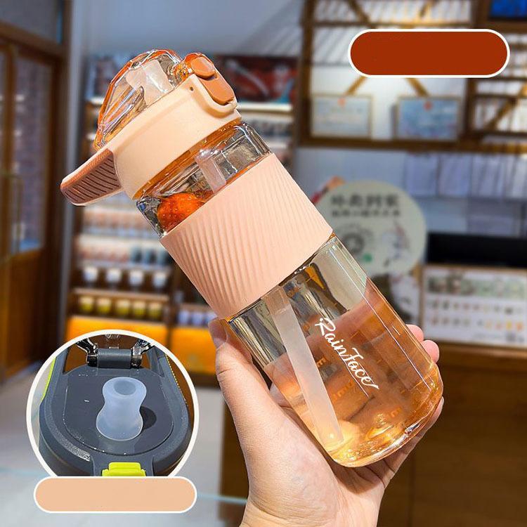 700ML Plastic Water Bottle with Wide Mouth Lid - High Temperature Resistant Outdoor Sports Water Cup Drop-resistant Straw Cup 700ml розовый