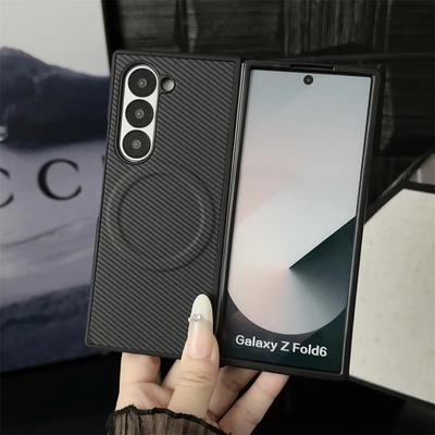 Carbon Fiber Pattern PU Leather Magnetic Phone Case For Samsung Galaxy Z Fold 6 5 4 3 Fold6 Fold5 Fold4 Fold3 5G Hard Back Cover