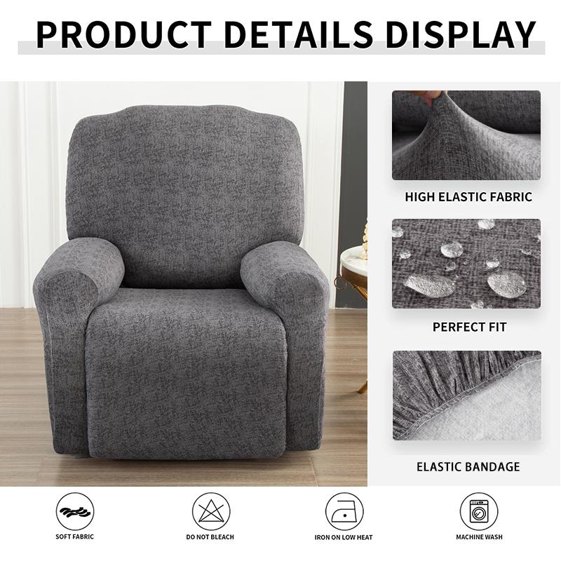 Water-Resistant Recliner Cover With Pockets Single Reclining Slipcover 4-Pieces Recliner Sofa Chair Cover Furniture Protector