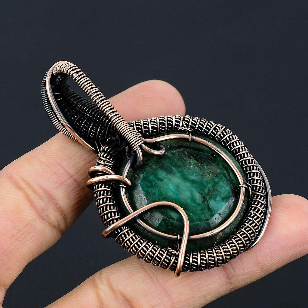 Emerald Pendant, 999 Copper Wire Wrapped Pendant Gemstone Jewelry, Handmade Pendant Amazing Jewelry, Gift For Her