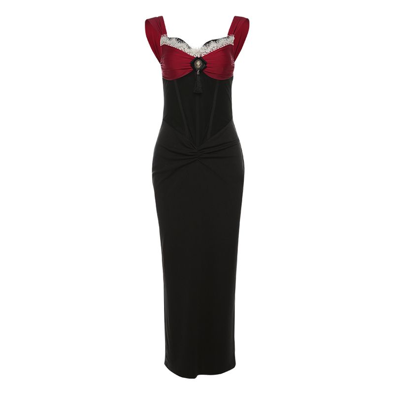 

# Sisjuly# French Style Retro Elegant Hepburn Style Temperament Camisole Long Dress Women s Hourglass Dress Black(Without gloves) L