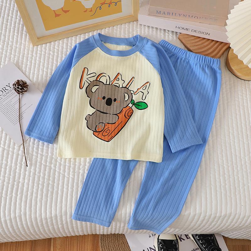 2023 Autumn Kids' Jacquard Cotton Long-Sleeve Pajama Set: Boys' and Girls' Underwear & Home Wear