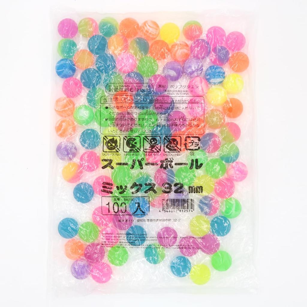 Oishi Super Bälle, Mix, 32mm, 100er Pack [Schöpfbälle, Festivalspielzeug, Festival, Jungen und Mädchen, Grundschüler, Kindertagesstätte, Kindergarten,