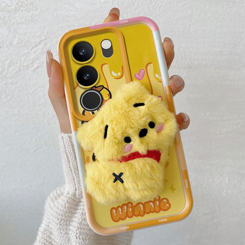 KEYSION Cute 3D Cartoon Plush Case for VIVO V29 5G with Lanyard Soft Silicone Shockproof Phone Back Cover for VIVO V29 5G