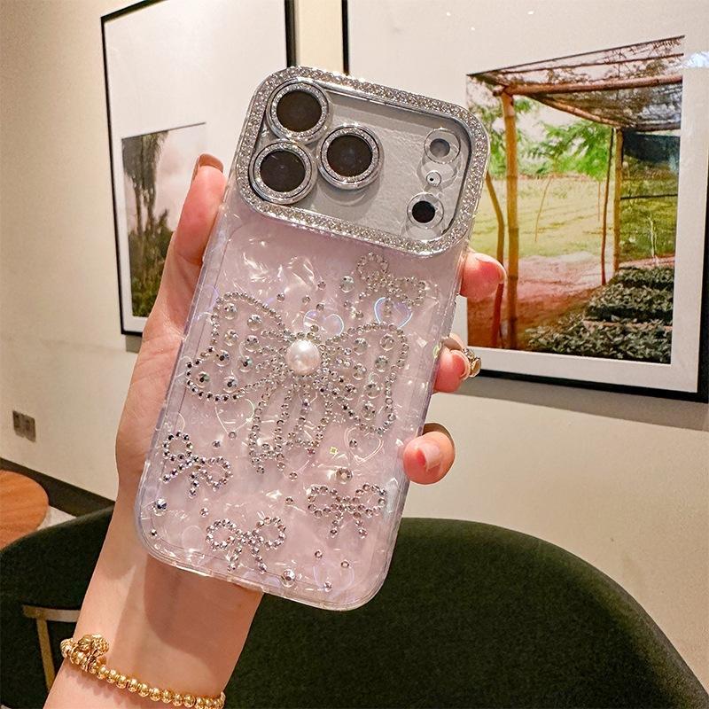 

Bow Rhinestone Pearl Mobile Phone Case Apple 17 For Iphone16Promax High-End Women S 15 Fashion iPhone 17Promax