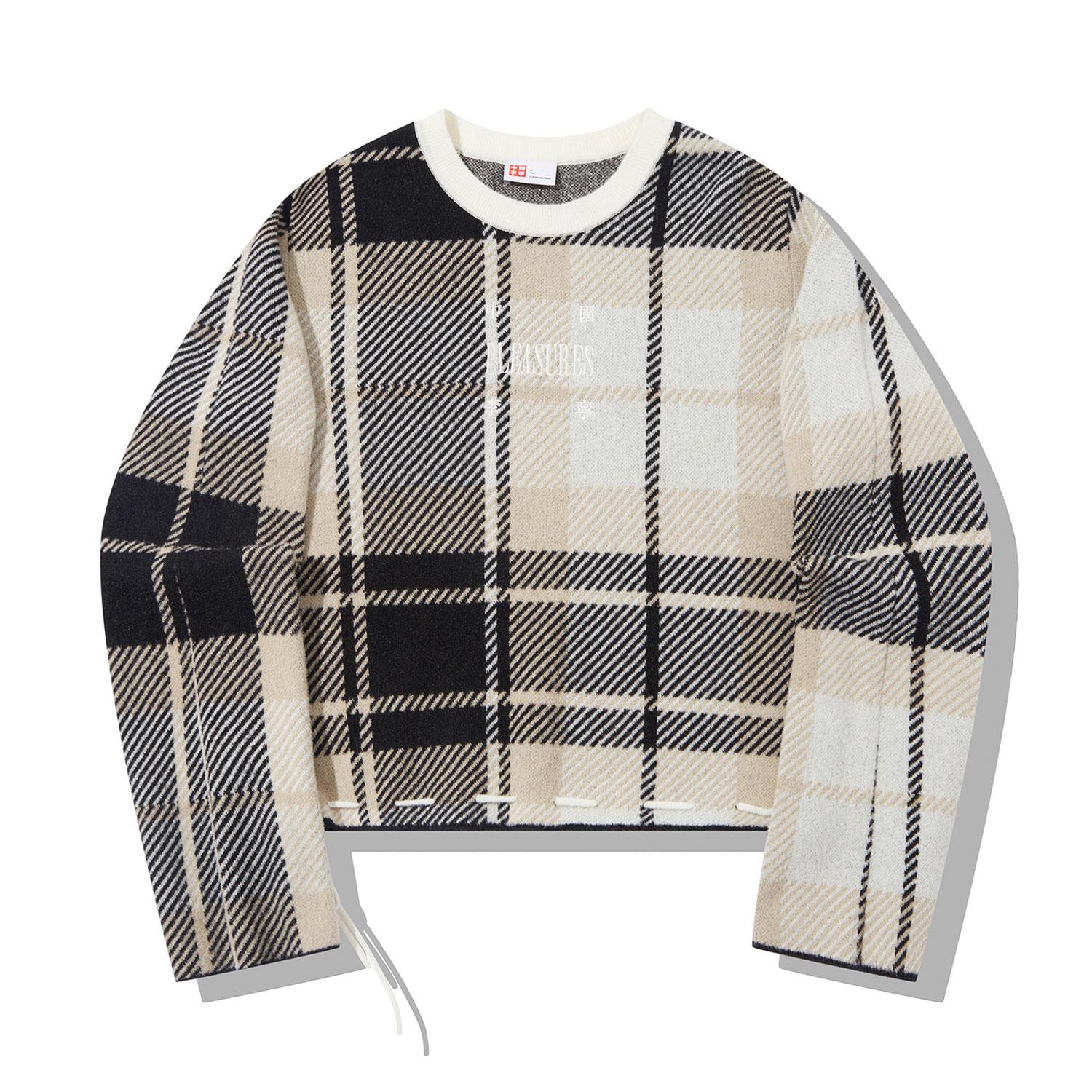 

Li Ning X Pleasures Pullover Round Neck Long Sleeve Knit Sweater Women sweater Black Off-White Checkered AMBT232-1 XL