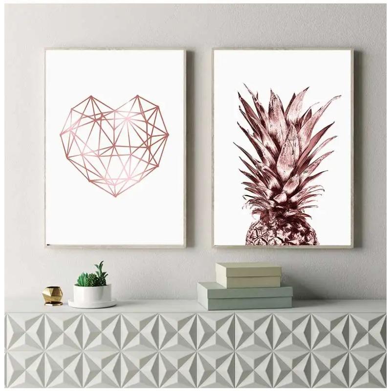 Scandinavian Luxury Pictures Home Decor Rose Gold Wall Art Tropical Pineapple S and Prints Geometric Heart Canvas Painting
