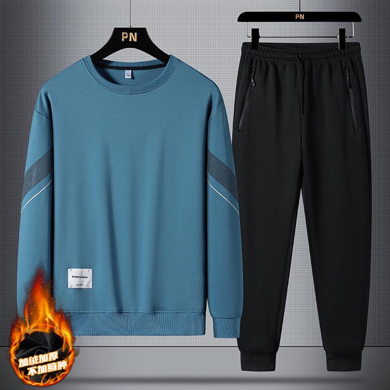 

Мужской спортивный костюм: Бархатный, повседневный, комплект из двух частей с круглым вырезом для молодежи - осенне-зимняя версия 4XL