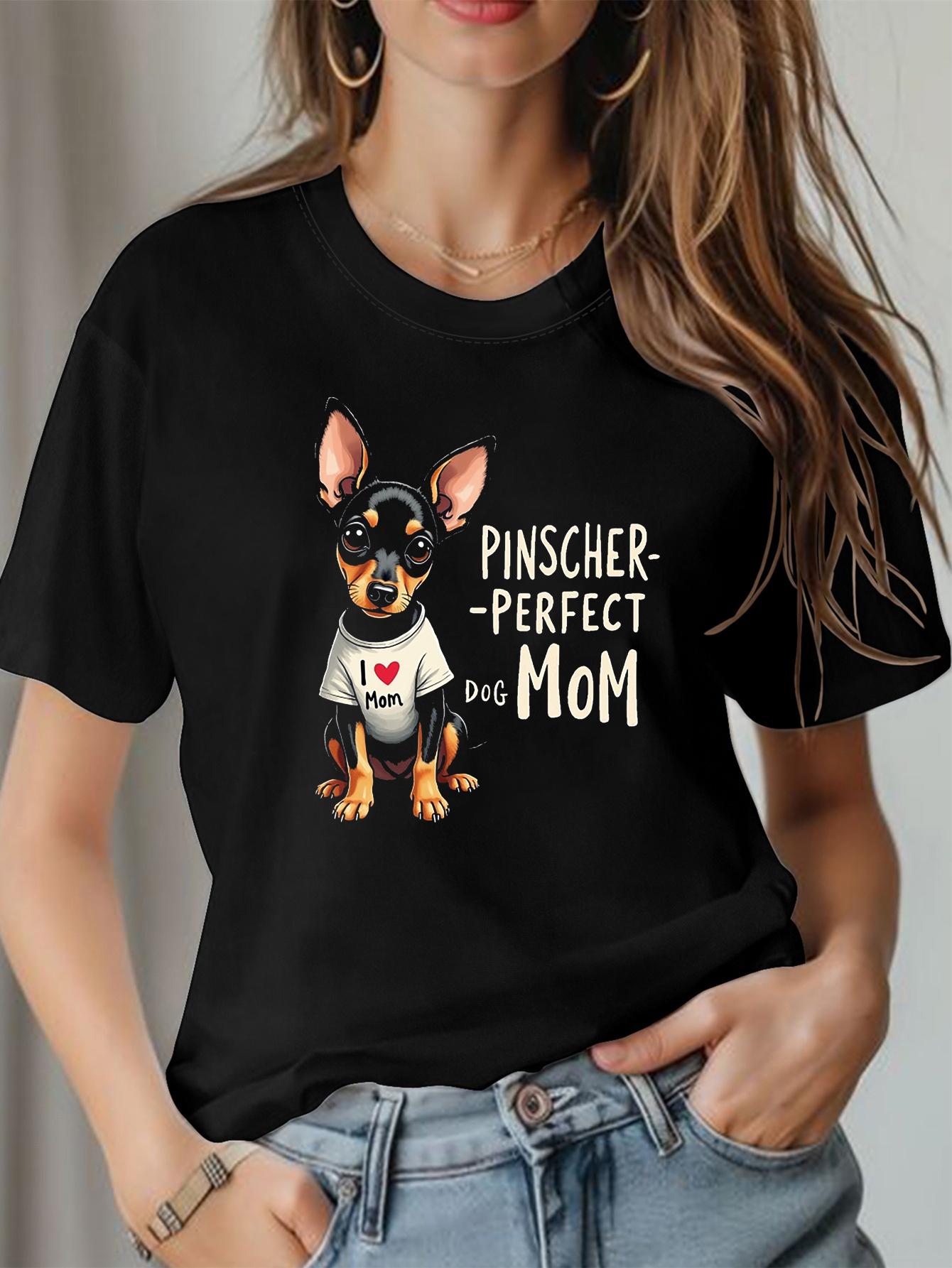 Pinscher And Perfect Dog Mom PINSCHER-PERFECT DOG MOM I Love Mom Letter Print Women S T-Shirt Casual Round Neck Spring And Summer Top Short Sleeve S разноцветный