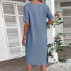 Women's V-Neck Loose Comfortable Short Sleeve Cotton Linen Dress