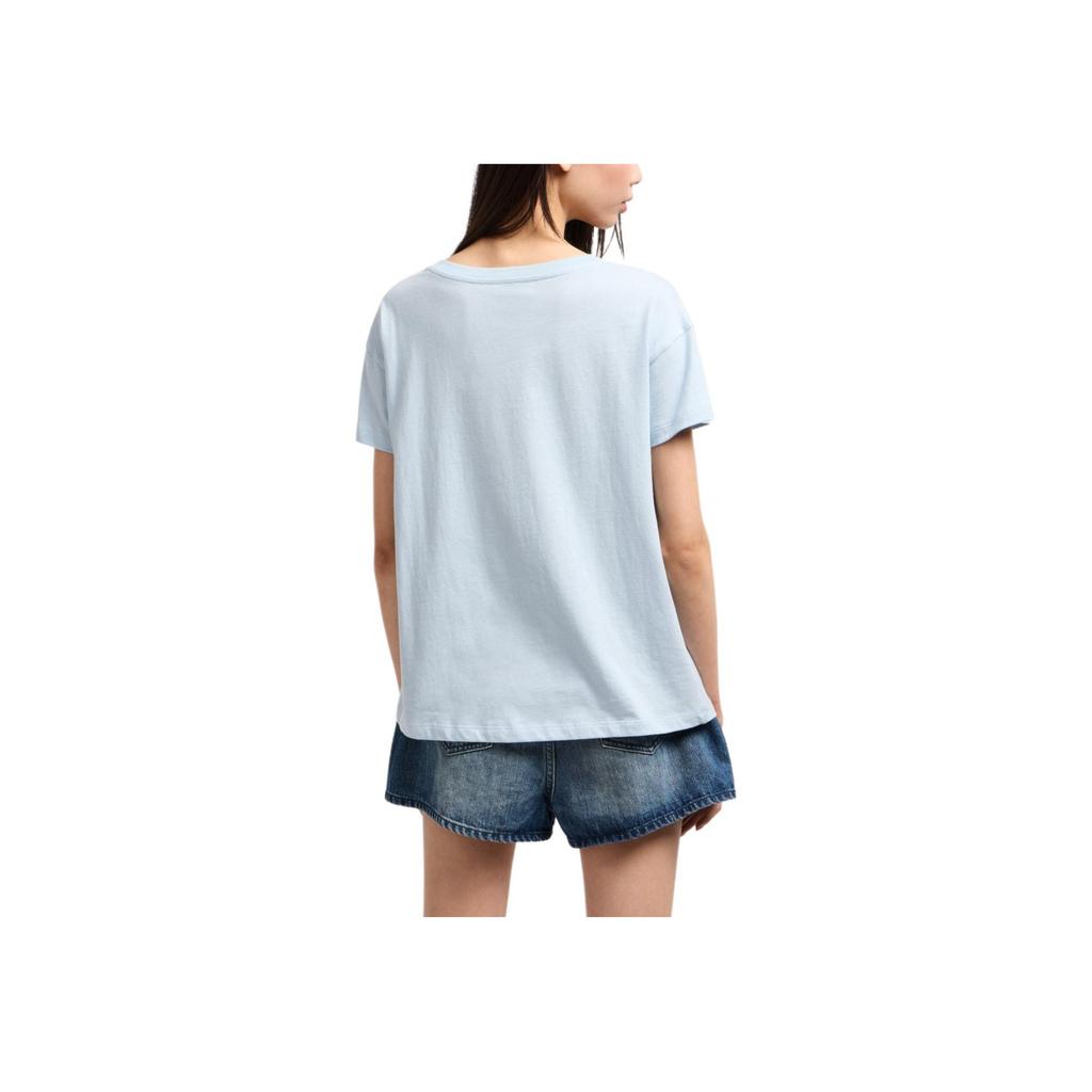 Armani Exchange Solid V-Neck Pullover Short Sleeve T-Shirt Women tops Light-Blue XW000531-AF10359-U9278