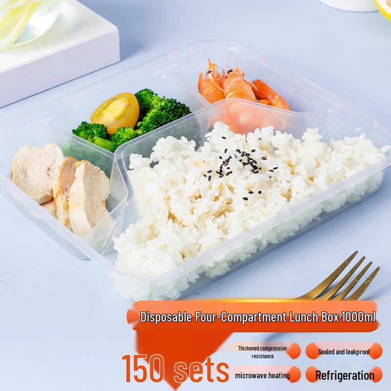 Disposable Rectangular Four-Compartment Lunch Boxes