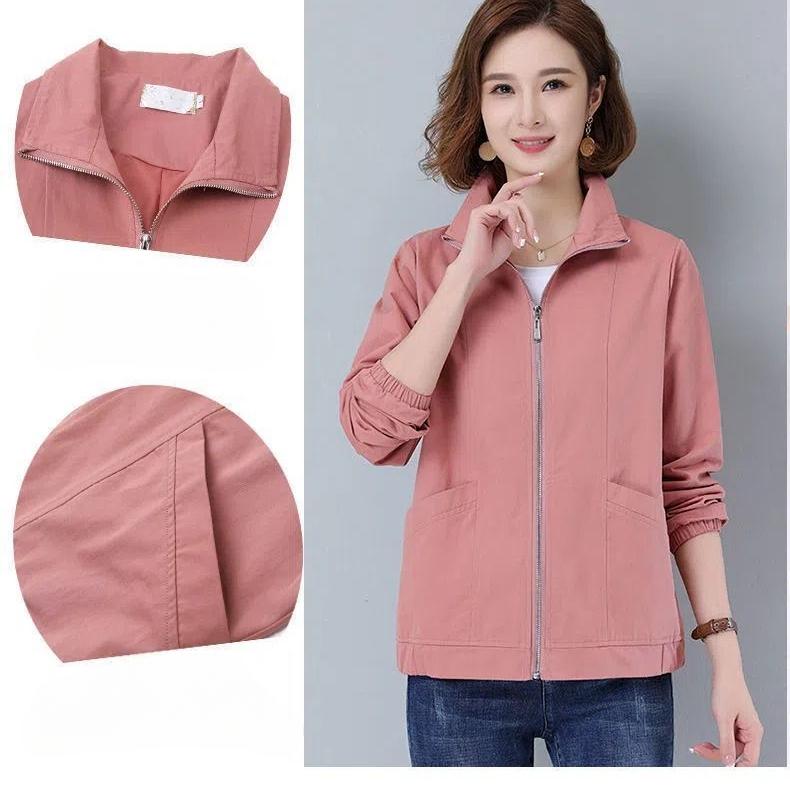 Frühling Herbst Mode Frauen Lose Vielseitige Polo Neck Zipper Tasche Jacken Langarm Einfarbig frauen Winddicht Sport Mäntel