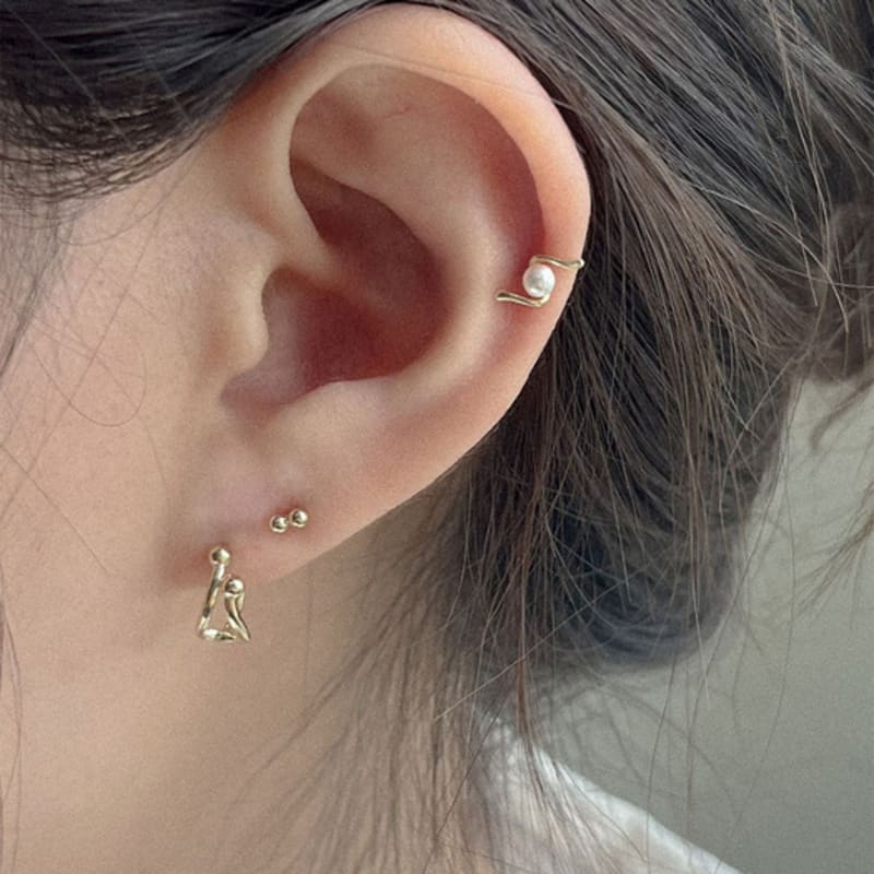 Youngglow 14k dva vlnky perlový piercing