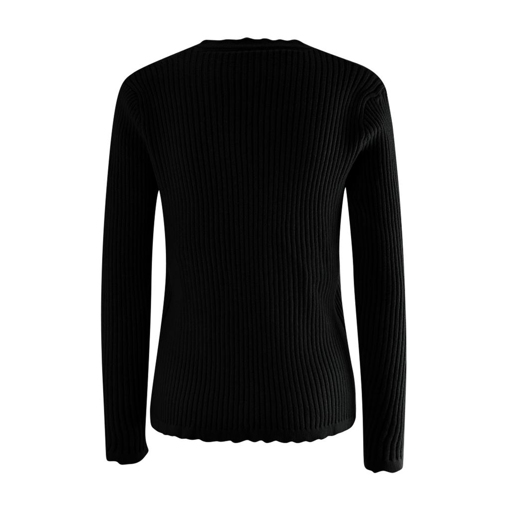 Ladies Fashion Sweater Solid Color V-Neck Lace Slim Fit Knitted Bottoming Shirt