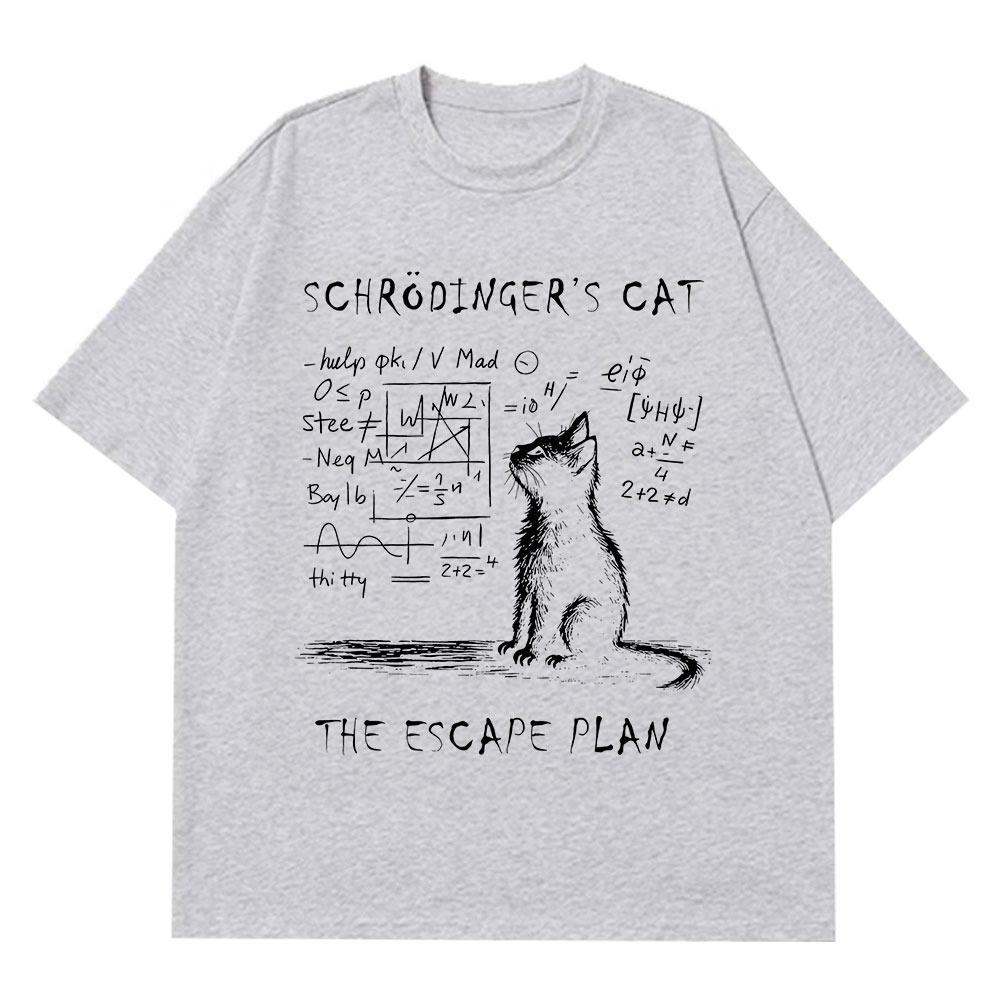 Schrodinger Cat Physical Mechanical Quantum Print Creative Summer Short Sleeve Cotton T-shirt Men Women Streetwear Wide T-shirts 4XL
