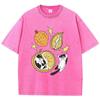 T-shirt Unisex Stampa Gatto Cartone Animato Durian Annidato Cotone Usurata Oversize Girocollo Top Trendy
