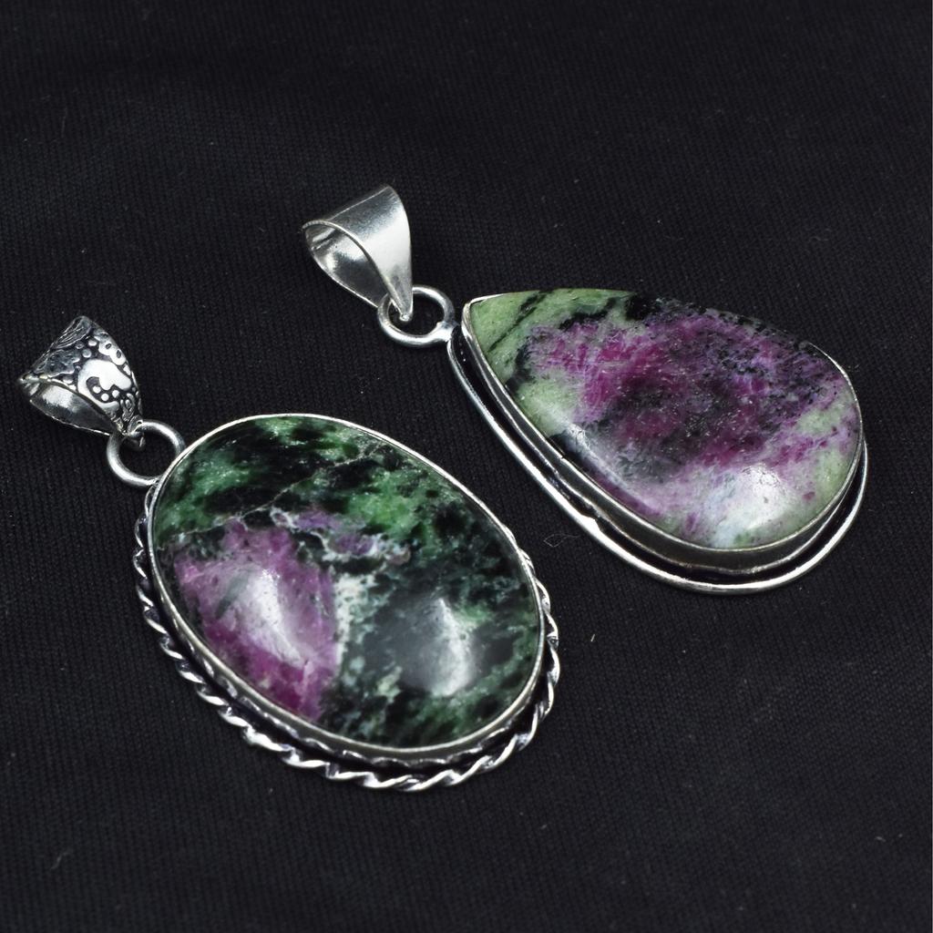 Ruby Zoisite CERTIFIED Gems Pear-Oval Cut 115 Ct Pendant 925 Sterling Silver My-330-k