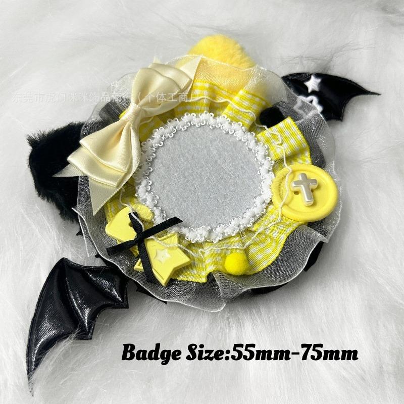 Cute Plush Badge Ornaments for 55mm 75mm Anime Pin Handmade Black Wings Mental Pins Holder Creative Goods Decoration Wholesales