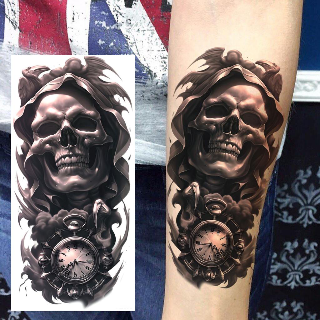1 Blatt Gruseliger Sensenmann Totenkopf Temporäre Tattoos Halloween Tattoos Langlebig Wasserdicht Tiger Wolf Bestie Fake Tattoo Aufkleber