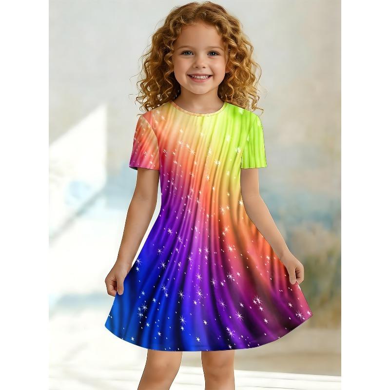 Swinging Dress for Young Children and Girls, Summer Short Sleeved Floral/animal Printed Casual Suitable for Birthday Parties