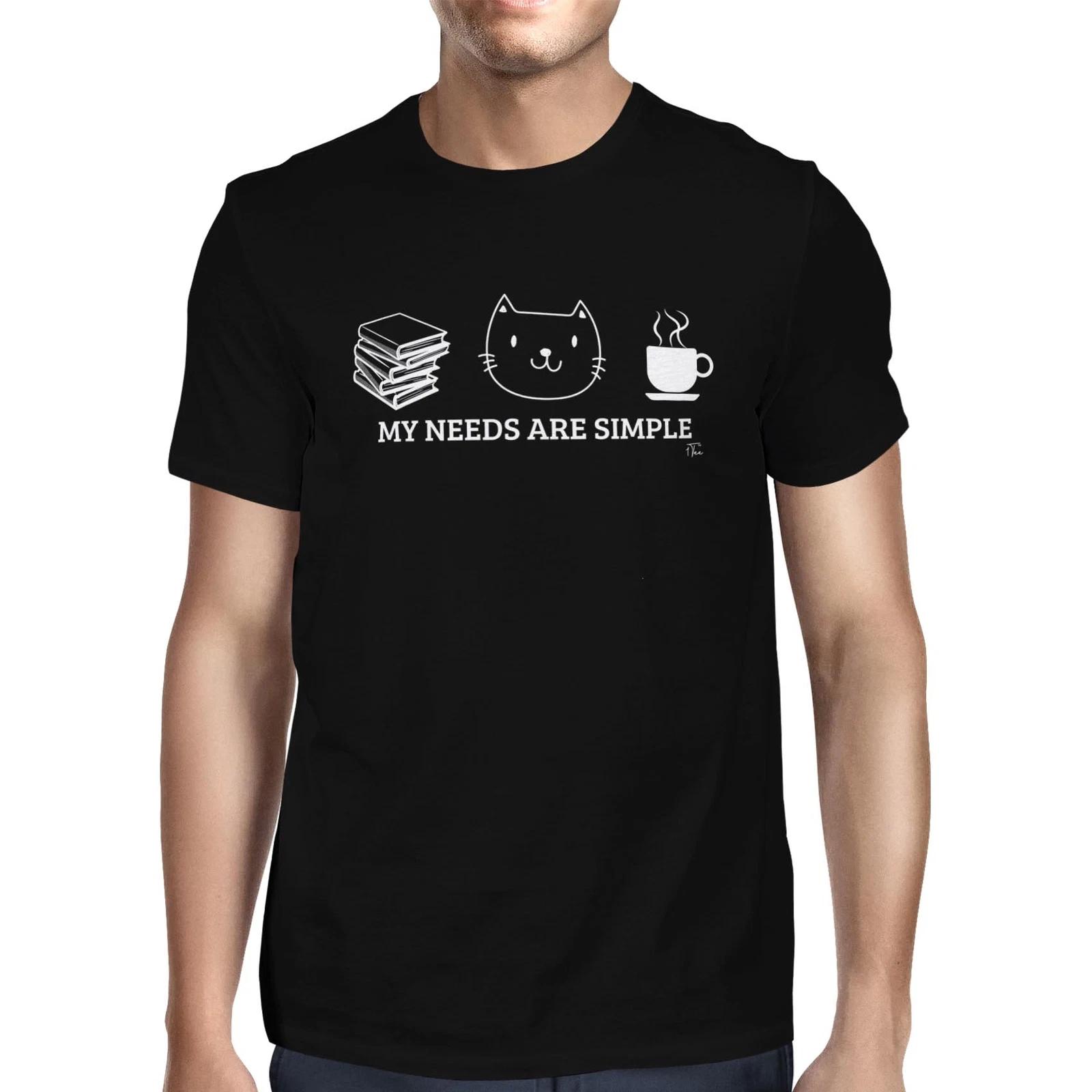 1Tee Mens My Needs Are Simple,Book, Cat,Coffee T-Shirt XXL