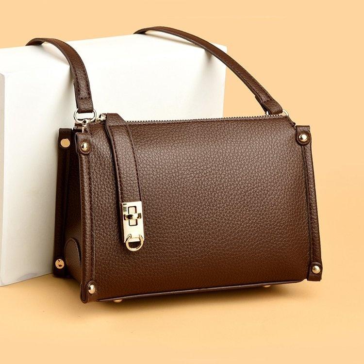 Lychee pattern metal lock small square bag crossbody shoulder bag