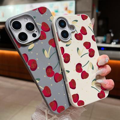 INS Rotes Kirschmuster Ledertextur TPU Hülle Für iPhone 16 15 14 Pro Max 14 Plus 13 12 Pro 11 Stoßfeste Silikon Handyhülle