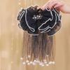 Mesh Flower Hair Claw Imitation Pearl Tassels Hair Clip High-End Versatile Ponytail Hairpin For Women Hair Accessories