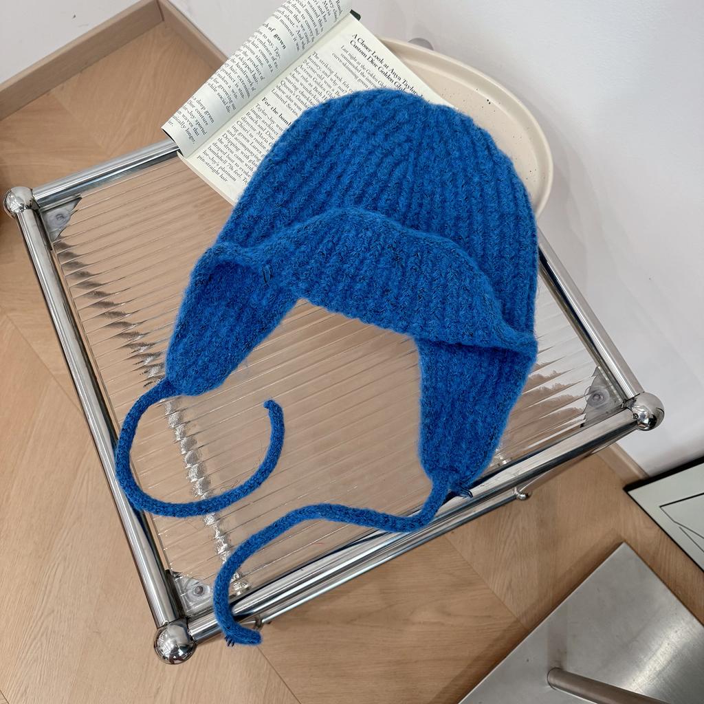 Small face solid color ear protection knitted hat women's winter warm hat wool hat versatile cute flying Lei Feng hat