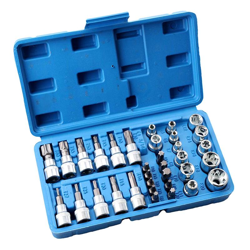 34-Piece Flower Pattern E-Type Socket Screwdriver Bit T-Type Press Bit Auto Repair Hardware Tool Set