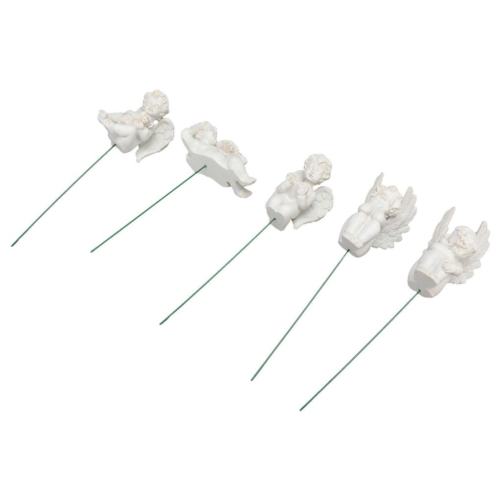 5 ks Figurka Cupida na tyčce Odolná pryskyřice Miniaturní Bílá Andělská Figurka pro Zahradu Zahrádku Trávníky