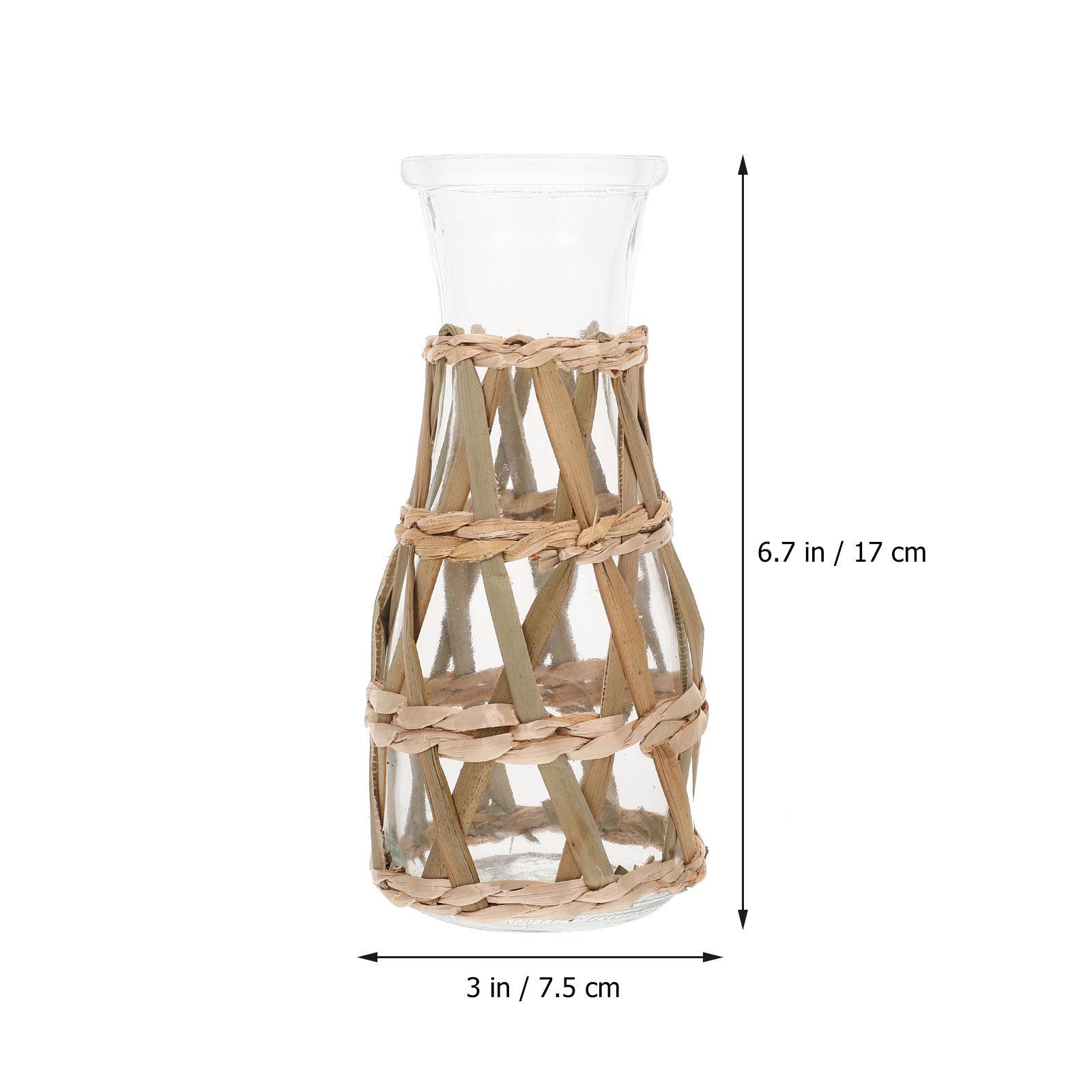 

Плетеная из соломы стеклянная ваза Рустикальная ваза для цветочной композиции Компактная настольная композиция Декоративный держатель для растений для дома Офиса Кухни
