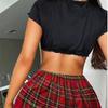 European & American Style Sexy COS Plaid Mini Skirt Lingerie Set
