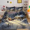 Christmas Snow Scene 3D Printed Polyester Pillowcase Quilt Cover Two Or Three Piece Set