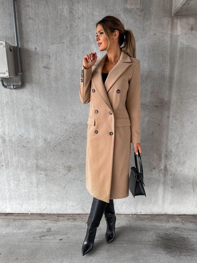 Women's Autumn/Winter Double-Breasted Wool Coat, Simple Long-Sleeved Design