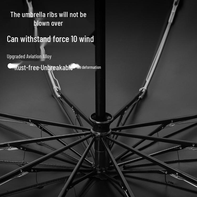 10-Rib Automatic Black Dual-Use Umbrella for Sun and Rain