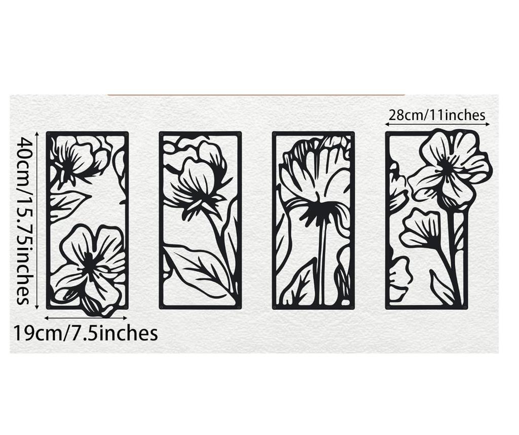 4-Piece Stunning Metal Floral Line Art: Minimalist Home Decor for Living Room & Beyond.Minimalist Line Art.